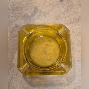 Vintage Amber Glass Ashtray Mid Century Modern Square Heavy Pressed Glass 4”